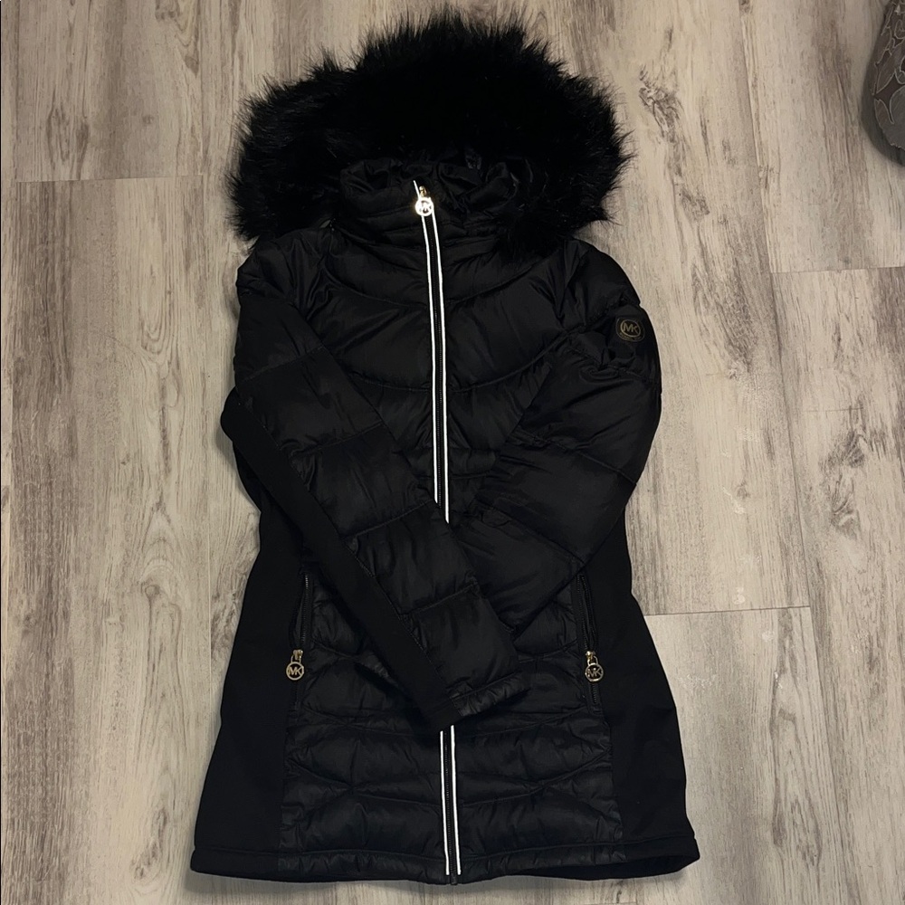 Michael Kors Black Puffer Coat with Fur Hood